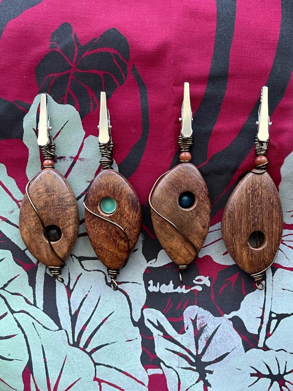 Handcrafted Brown Wooden Roach Clips/Jewelry Assists with Wire Accent